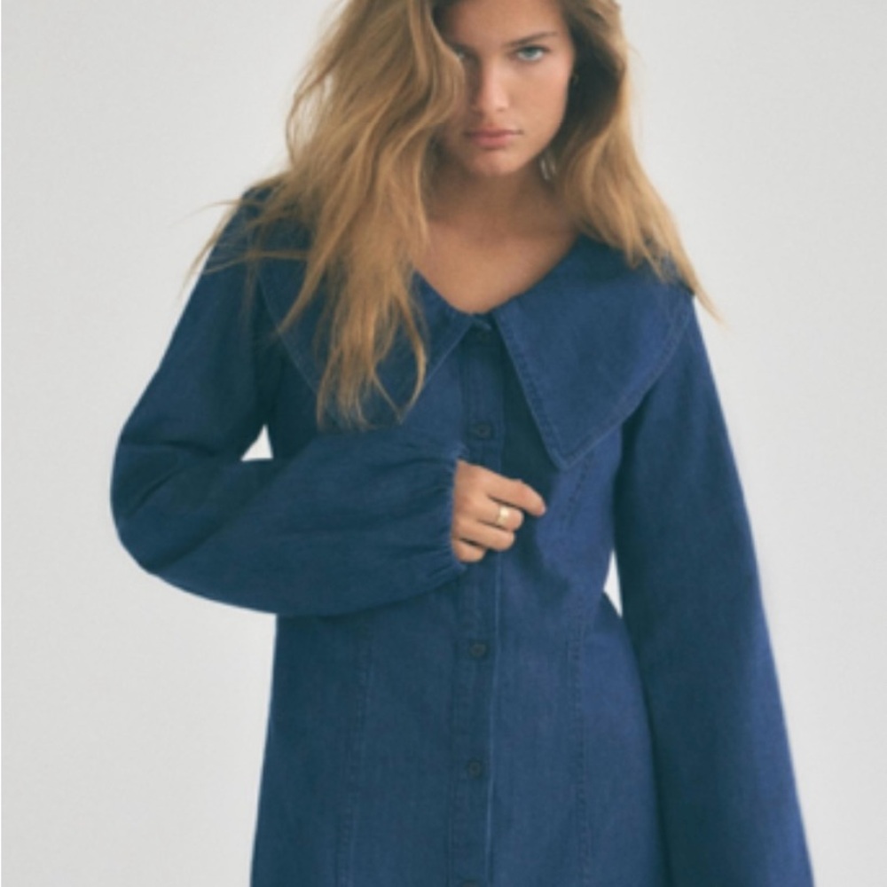 Zara Peter Pan Collar Denim Dress NWT